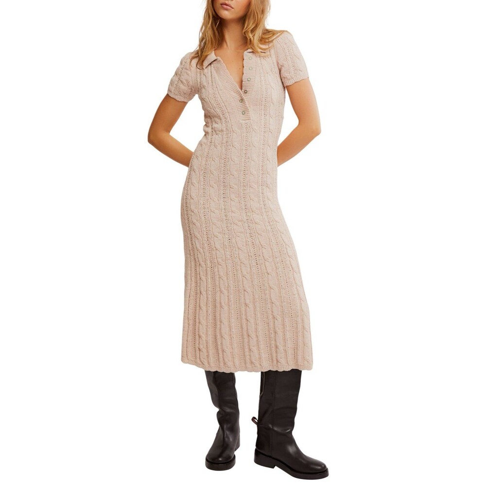 Free People Amory Midi Dress in Sand Dollar Large New without tags